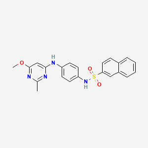 molecular formula C22H20N4O3S B2976650 N-(4-((6-methoxy-2-methylpyrimidin-4-yl)amino)phenyl)naphthalene-2-sulfonamide CAS No. 946356-47-4