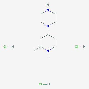molecular formula C11H26Cl3N3 B2976654 1-(1,2-Dimethylpiperidin-4-yl)piperazine trihydrochloride CAS No. 1423029-74-6