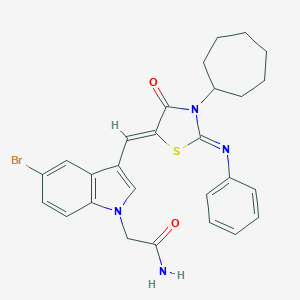 molecular formula C27H27BrN4O2S B297669 2-(5-bromo-3-{[3-cycloheptyl-4-oxo-2-(phenylimino)-1,3-thiazolidin-5-ylidene]methyl}-1H-indol-1-yl)acetamide 