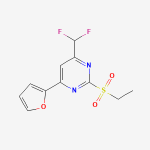 molecular formula C11H10F2N2O3S B2976721 4-(Difluoromethyl)-2-(ethylsulfonyl)-6-(furan-2-yl)pyrimidine CAS No. 861444-35-1