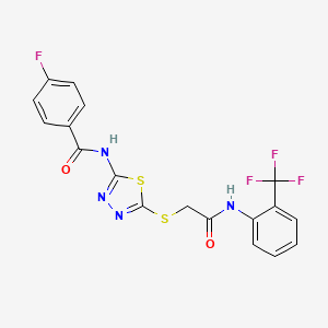 molecular formula C18H12F4N4O2S2 B2976726 4-fluoro-N-[5-[2-oxo-2-[2-(trifluoromethyl)anilino]ethyl]sulfanyl-1,3,4-thiadiazol-2-yl]benzamide CAS No. 392297-09-5