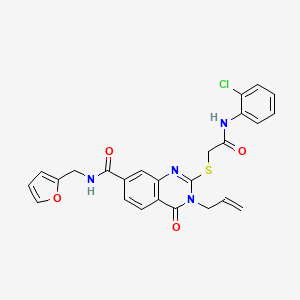 molecular formula C25H21ClN4O4S B2976732 2-[2-(2-chloroanilino)-2-oxoethyl]sulfanyl-N-(furan-2-ylmethyl)-4-oxo-3-prop-2-enylquinazoline-7-carboxamide CAS No. 443349-43-7