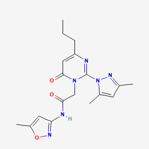 molecular formula C18H22N6O3 B2976738 2-(2-(3,5-dimethyl-1H-pyrazol-1-yl)-6-oxo-4-propylpyrimidin-1(6H)-yl)-N-(5-methylisoxazol-3-yl)acetamide CAS No. 1002042-92-3