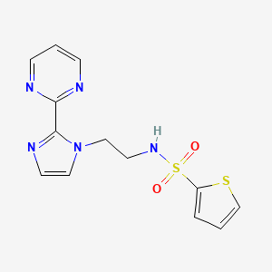 molecular formula C13H13N5O2S2 B2976748 N-(2-(2-(pyrimidin-2-yl)-1H-imidazol-1-yl)ethyl)thiophene-2-sulfonamide CAS No. 1797978-57-4