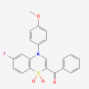 molecular formula C22H16FNO4S B2976749 [6-fluoro-4-(4-methoxyphenyl)-1,1-dioxido-4H-1,4-benzothiazin-2-yl](phenyl)methanone CAS No. 1114650-25-7