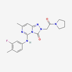 molecular formula C19H21FN6O2 B2976755 5-(3-fluoro-4-methylanilino)-7-methyl-2-[2-oxo-2-(1-pyrrolidinyl)ethyl][1,2,4]triazolo[4,3-c]pyrimidin-3(2H)-one CAS No. 1251558-22-1