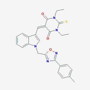 molecular formula C27H25N5O3S B297676 1,3-diethyl-5-[(1-{[3-(4-methylphenyl)-1,2,4-oxadiazol-5-yl]methyl}-1H-indol-3-yl)methylene]-2-thioxodihydro-4,6(1H,5H)-pyrimidinedione 