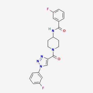 molecular formula C21H19F2N5O2 B2976772 3-fluoro-N-(1-(1-(3-fluorophenyl)-1H-1,2,3-triazole-4-carbonyl)piperidin-4-yl)benzamide CAS No. 1251556-40-7