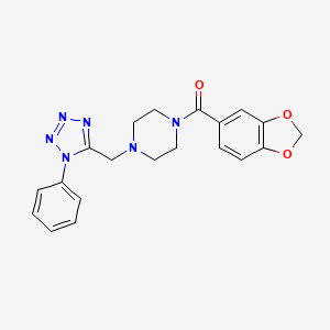 molecular formula C20H20N6O3 B2976774 苯并[d][1,3]二氧杂-5-基(4-((1-苯基-1H-四唑-5-基)甲基)哌嗪-1-基)甲苯酮 CAS No. 1021253-65-5