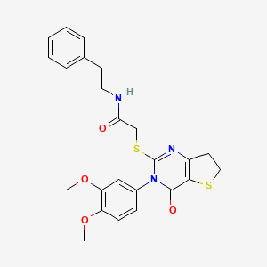 molecular formula C24H25N3O4S2 B2976799 2-((3-(3,4-二甲氧基苯基)-4-氧代-3,4,6,7-四氢噻吩并[3,2-d]嘧啶-2-基)硫代)-N-苯乙基乙酰胺 CAS No. 877656-04-7