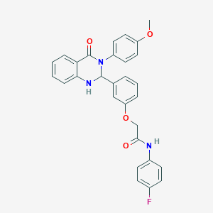 molecular formula C29H24FN3O4 B297680 N-(4-fluorophenyl)-2-{3-[3-(4-methoxyphenyl)-4-oxo-1,2,3,4-tetrahydro-2-quinazolinyl]phenoxy}acetamide 