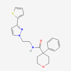 4-phenyl-N-(2-(3-(thiophen-2-yl)-1H-pyrazol-1-yl)ethyl)tetrahydro-2H-pyran-4-carboxamide