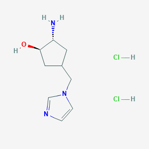 molecular formula C9H17Cl2N3O B2976812 (1R,2R)-2-Amino-4-(imidazol-1-ylmethyl)cyclopentan-1-ol;dihydrochloride CAS No. 2375254-74-1