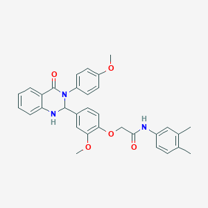 molecular formula C32H31N3O5 B297683 N-(3,4-dimethylphenyl)-2-{2-methoxy-4-[3-(4-methoxyphenyl)-4-oxo-1,2,3,4-tetrahydro-2-quinazolinyl]phenoxy}acetamide 