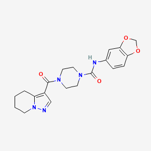 molecular formula C20H23N5O4 B2976841 N-(benzo[d][1,3]dioxol-5-yl)-4-(4,5,6,7-tetrahydropyrazolo[1,5-a]pyridine-3-carbonyl)piperazine-1-carboxamide CAS No. 2034453-22-8