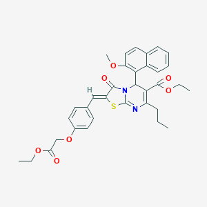 molecular formula C34H34N2O7S B297685 ethyl 2-[4-(2-ethoxy-2-oxoethoxy)benzylidene]-5-(2-methoxy-1-naphthyl)-3-oxo-7-propyl-2,3-dihydro-5H-[1,3]thiazolo[3,2-a]pyrimidine-6-carboxylate 