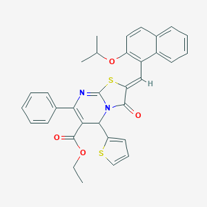 molecular formula C33H28N2O4S2 B297687 ethyl 2-[(2-isopropoxy-1-naphthyl)methylene]-3-oxo-7-phenyl-5-(2-thienyl)-2,3-dihydro-5H-[1,3]thiazolo[3,2-a]pyrimidine-6-carboxylate 
