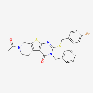 molecular formula C25H22BrN3O2S2 B2976886 7-acetyl-3-benzyl-2-((4-bromobenzyl)thio)-5,6,7,8-tetrahydropyrido[4',3':4,5]thieno[2,3-d]pyrimidin-4(3H)-one CAS No. 1217049-99-4