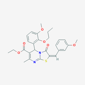 molecular formula C28H30N2O6S B297690 ethyl 2-(3-methoxybenzylidene)-5-(3-methoxy-2-propoxyphenyl)-7-methyl-3-oxo-2,3-dihydro-5H-[1,3]thiazolo[3,2-a]pyrimidine-6-carboxylate 