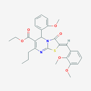 molecular formula C28H30N2O6S B297691 ethyl 2-(2,3-dimethoxybenzylidene)-5-(2-methoxyphenyl)-3-oxo-7-propyl-2,3-dihydro-5H-[1,3]thiazolo[3,2-a]pyrimidine-6-carboxylate 