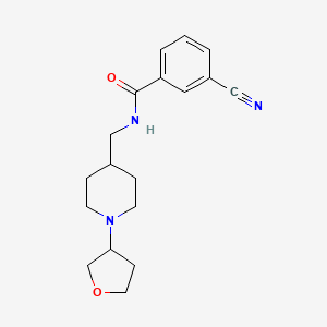 molecular formula C18H23N3O2 B2976946 3-氰基-N-((1-(四氢呋喃-3-基)哌啶-4-基)甲基)苯甲酰胺 CAS No. 2034304-99-7