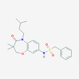 molecular formula C23H30N2O4S B2976947 N-(5-isopentyl-3,3-dimethyl-4-oxo-2,3,4,5-tetrahydrobenzo[b][1,4]oxazepin-8-yl)-1-phenylmethanesulfonamide CAS No. 921908-13-6
