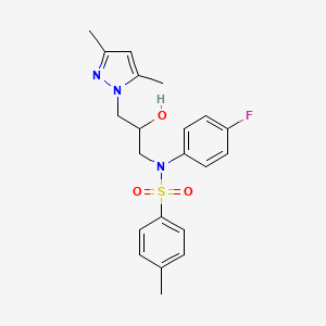 molecular formula C21H24FN3O3S B2976950 N-(3-(3,5-dimethyl-1H-pyrazol-1-yl)-2-hydroxypropyl)-N-(4-fluorophenyl)-4-methylbenzenesulfonamide CAS No. 1171634-51-7
