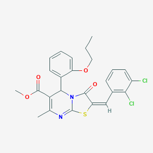 molecular formula C25H22Cl2N2O4S B297696 methyl 2-(2,3-dichlorobenzylidene)-7-methyl-3-oxo-5-(2-propoxyphenyl)-2,3-dihydro-5H-[1,3]thiazolo[3,2-a]pyrimidine-6-carboxylate 