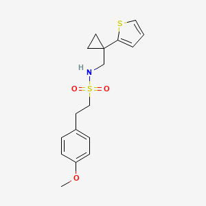 molecular formula C17H21NO3S2 B2976964 2-(4-methoxyphenyl)-N-((1-(thiophen-2-yl)cyclopropyl)methyl)ethanesulfonamide CAS No. 1202972-12-0