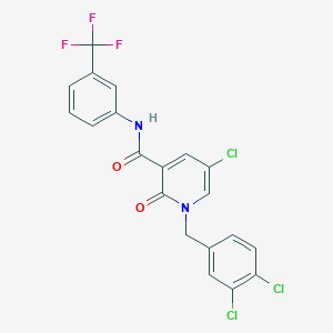 molecular formula C20H12Cl3F3N2O2 B2976967 5-chloro-1-[(3,4-dichlorophenyl)methyl]-2-oxo-N-[3-(trifluoromethyl)phenyl]pyridine-3-carboxamide CAS No. 339008-87-6