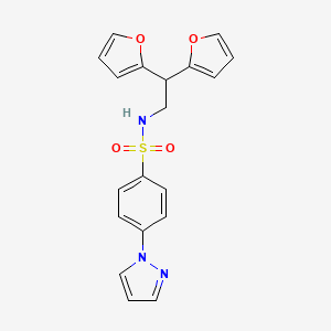 molecular formula C19H17N3O4S B2976976 N-(2,2-di(furan-2-yl)ethyl)-4-(1H-pyrazol-1-yl)benzenesulfonamide CAS No. 2319875-89-1