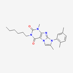 molecular formula C23H29N5O2 B2976984 8-(2,5-dimethylphenyl)-3-hexyl-1,7-dimethyl-1H-imidazo[2,1-f]purine-2,4(3H,8H)-dione CAS No. 899987-38-3
