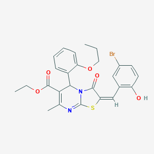 molecular formula C26H25BrN2O5S B297700 ethyl 2-(5-bromo-2-hydroxybenzylidene)-7-methyl-3-oxo-5-(2-propoxyphenyl)-2,3-dihydro-5H-[1,3]thiazolo[3,2-a]pyrimidine-6-carboxylate 