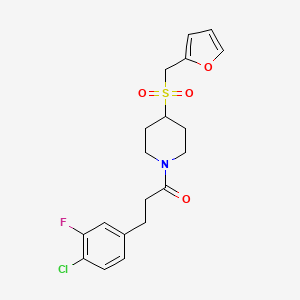 molecular formula C19H21ClFNO4S B2977009 3-(4-Chloro-3-fluorophenyl)-1-(4-((furan-2-ylmethyl)sulfonyl)piperidin-1-yl)propan-1-one CAS No. 1448135-98-5