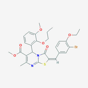 molecular formula C28H29BrN2O6S B297701 methyl 2-(3-bromo-4-ethoxybenzylidene)-5-(3-methoxy-2-propoxyphenyl)-7-methyl-3-oxo-2,3-dihydro-5H-[1,3]thiazolo[3,2-a]pyrimidine-6-carboxylate 