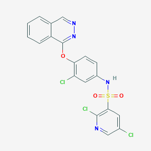 molecular formula C19H11Cl3N4O3S B2977010 2,5-Dichloro-N-(3-chloro-4-phthalazin-1-yloxyphenyl)pyridine-3-sulfonamide CAS No. 2305449-48-1