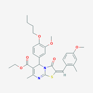 molecular formula C30H34N2O6S B297702 ethyl 5-(4-butoxy-3-methoxyphenyl)-2-(4-methoxy-2-methylbenzylidene)-7-methyl-3-oxo-2,3-dihydro-5H-[1,3]thiazolo[3,2-a]pyrimidine-6-carboxylate 
