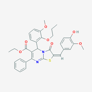 molecular formula C33H32N2O7S B297704 ethyl 2-(4-hydroxy-3-methoxybenzylidene)-5-(3-methoxy-2-propoxyphenyl)-3-oxo-7-phenyl-2,3-dihydro-5H-[1,3]thiazolo[3,2-a]pyrimidine-6-carboxylate 