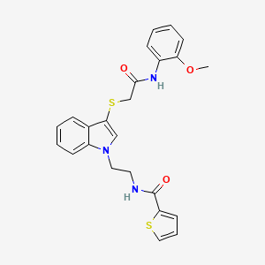 molecular formula C24H23N3O3S2 B2977045 N-[2-[3-[2-(2-methoxyanilino)-2-oxoethyl]sulfanylindol-1-yl]ethyl]thiophene-2-carboxamide CAS No. 862826-07-1