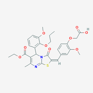 molecular formula C30H32N2O9S B297706 {4-[(6-(ethoxycarbonyl)-5-(3-methoxy-2-propoxyphenyl)-7-methyl-3-oxo-5H-[1,3]thiazolo[3,2-a]pyrimidin-2(3H)-ylidene)methyl]-2-methoxyphenoxy}acetic acid 