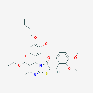 molecular formula C32H38N2O7S B297707 ethyl 5-(4-butoxy-3-methoxyphenyl)-2-(3-methoxy-2-propoxybenzylidene)-7-methyl-3-oxo-2,3-dihydro-5H-[1,3]thiazolo[3,2-a]pyrimidine-6-carboxylate 