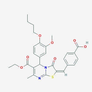 molecular formula C29H30N2O7S B297709 4-[(5-(4-butoxy-3-methoxyphenyl)-6-(ethoxycarbonyl)-7-methyl-3-oxo-5H-[1,3]thiazolo[3,2-a]pyrimidin-2(3H)-ylidene)methyl]benzoic acid 