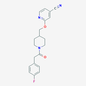 molecular formula C20H20FN3O2 B2977095 2-[[1-[2-(4-Fluorophenyl)acetyl]piperidin-4-yl]methoxy]pyridine-4-carbonitrile CAS No. 2379970-93-9