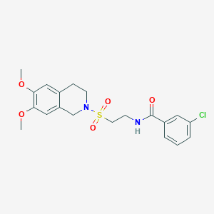 molecular formula C20H23ClN2O5S B2977097 3-chloro-N-(2-((6,7-dimethoxy-3,4-dihydroisoquinolin-2(1H)-yl)sulfonyl)ethyl)benzamide CAS No. 922014-49-1