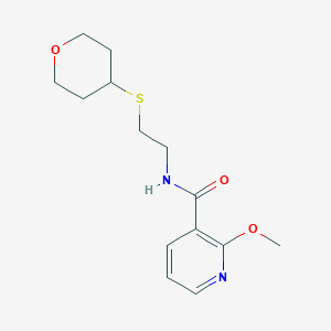 molecular formula C14H20N2O3S B2977098 2-methoxy-N-(2-((tetrahydro-2H-pyran-4-yl)thio)ethyl)nicotinamide CAS No. 1904329-99-2
