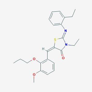 molecular formula C24H28N2O3S B297710 3-Ethyl-2-[(2-ethylphenyl)imino]-5-(3-methoxy-2-propoxybenzylidene)-1,3-thiazolidin-4-one 