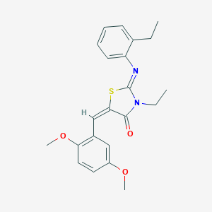 molecular formula C22H24N2O3S B297712 5-(2,5-Dimethoxybenzylidene)-3-ethyl-2-[(2-ethylphenyl)imino]-1,3-thiazolidin-4-one 
