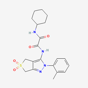 molecular formula C20H24N4O4S B2977120 N1-cyclohexyl-N2-(5,5-dioxido-2-(o-tolyl)-4,6-dihydro-2H-thieno[3,4-c]pyrazol-3-yl)oxalamide CAS No. 899944-80-0