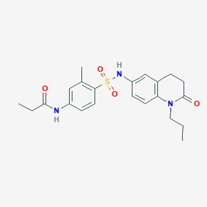 molecular formula C22H27N3O4S B2977122 N-(3-methyl-4-(N-(2-oxo-1-propyl-1,2,3,4-tetrahydroquinolin-6-yl)sulfamoyl)phenyl)propionamide CAS No. 941992-03-6