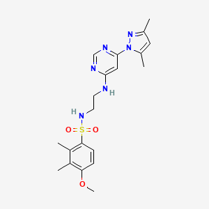 molecular formula C20H26N6O3S B2977123 N-(2-((6-(3,5-dimethyl-1H-pyrazol-1-yl)pyrimidin-4-yl)amino)ethyl)-4-methoxy-2,3-dimethylbenzenesulfonamide CAS No. 1170019-55-2